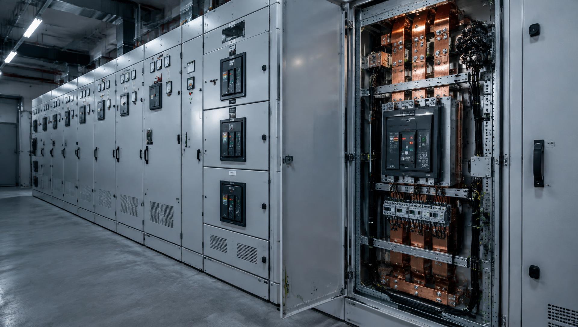 Sala de tableros eléctricos de distribución con barras de cobre